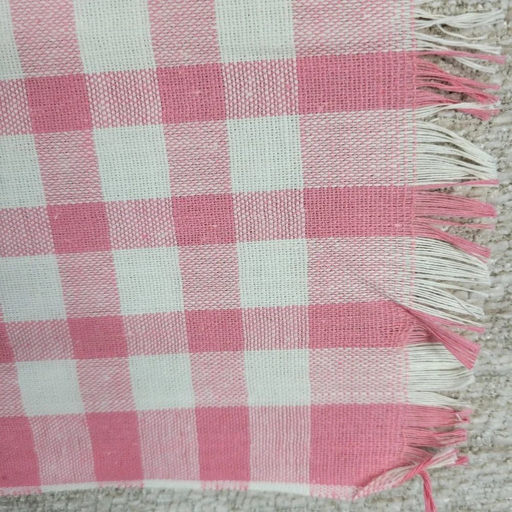 Vintage Cannon Tea Towel Kitchen Dish Rag Pink Gingham Linen Deadstock Set of 2